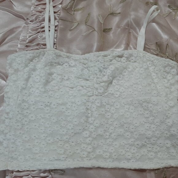White Lace, soft cotton, nylon lined Bisou Bisou Camisole top, Sz L - Picture 1 of 5